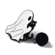 Ghost with Black Cat 合金エナメルブローチ  ハロウィンピン  ホワイト  29x25x1.5mm JEWB-E034-02EB-05-3