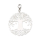 Plat rond avec arbre de vie 201 décorations pendentif en filigrane d'acier inoxydable HJEW-JM00573-03-1