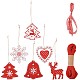 クリスマステーマ木製ペンダント装飾  木材工芸家の装飾用品と麻ひもひも  レッド DIY-TA0001-38-1