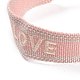 Bracelet tressé en polycoton (coton polyester) word love avec breloque pompon BJEW-F429-07-2