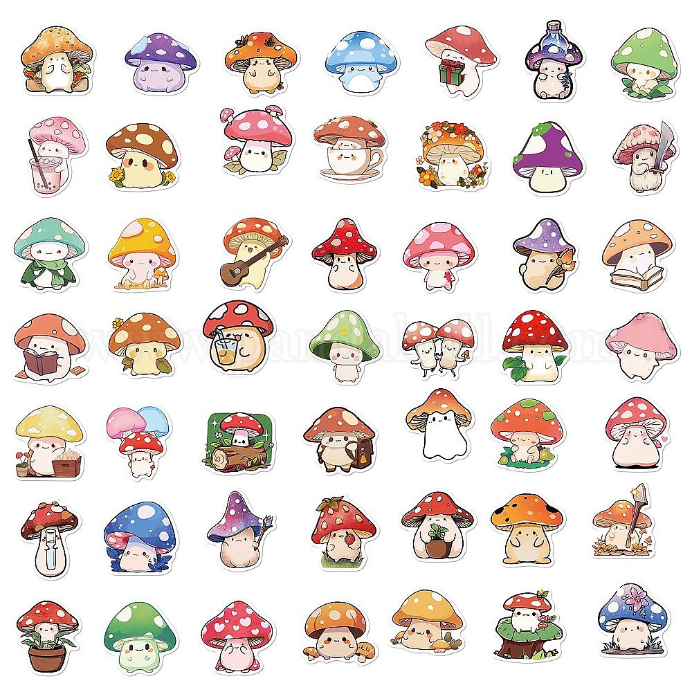 Wholesale 50Pcs Cute Mushroom PVC Waterproof Sticker Labels - Pandahall.com