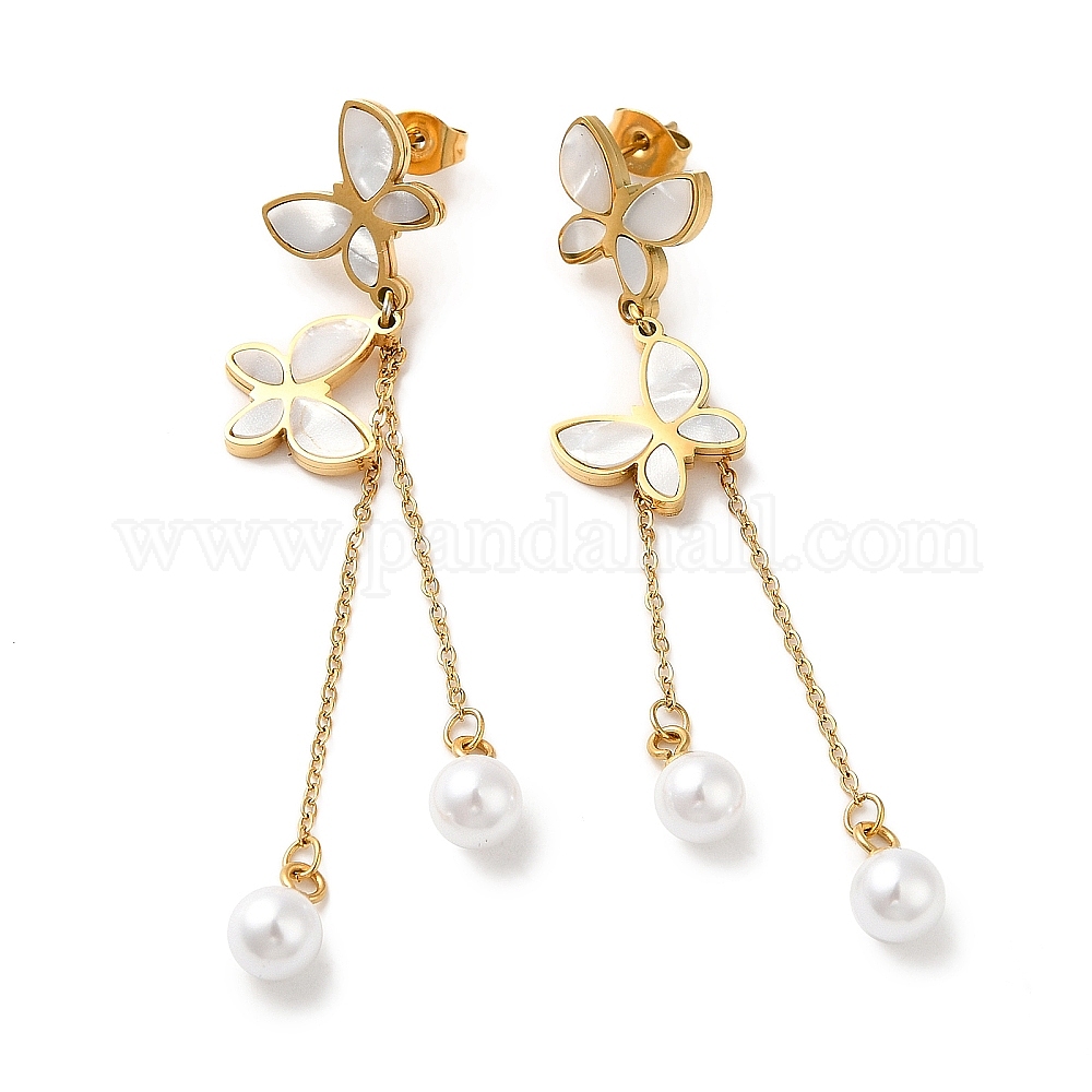 Wholesale Vacuum Plating 304 Stainless Steel Butterfly Dangle Stud