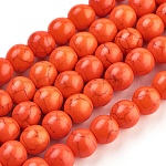 Abalorios de turquesas sintéticas hebras, teñido, redondo, rojo naranja, 4mm, agujero: 1 mm, aproximamente 110 pcs / cadena, 15.6 pulgada