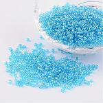Round Glass Seed Beads, Trans. Colours Lustered, Light Blue, Size: about 2mm in diameter, hole: 1mm, about 3306pcs/50g