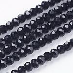 Chapelets de perles en cristal en verre, facette, rondelle, noir, 3.5x2.5mm, Trou: 0.5mm, Environ 140 pcs/chapelet, 15.3 pouce