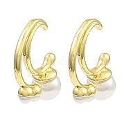 Серьги-каффы из латуни с пластиковым жемчугом и бисером EJEW-D069-03G