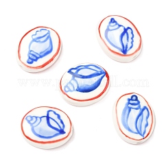 Abalorios de porcelana hechas a mano, cuentas de cerámica pintadas a mano, oval, shell forma, 21x17~18x7~9mm, agujero: 1.8~2.5 mm
