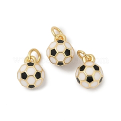 Colgantes de esmalte de latón, pelotas, chapado en rack, sin plomo y cadmio, Plateado de larga duración, real 18k chapado en oro, redondo, con anillo de salto, fútbol, 10x6.5~7mm, agujero: 3.4 mm