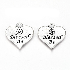 Сплавочные подвески тибетского стиля, без свинца и без кадмия, сердце со словом благословенный и пентакль, античное серебро, 19x19x2 мм, отверстие : 2 мм, Около 210 шт / 500 г