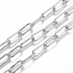 Cadenas de clip de acero inoxidable 304 resistentes al deslustre, cadenas portacables alargadas estiradas, con carrete, sin soldar, color acero inoxidable, link: 17x7x1.5 mm, aproximadamente 16.4 pie (5 m) / rollo