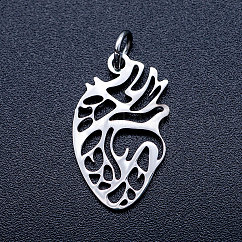 Pendenti in acciaio inossidabile 201 anti-ossidazione, organo anatomico a forma di cuore, con anelli di salto non saldati, colore acciaio inossidabile, 20x12x1mm, Foro: 3 mm, anello di salto: 5x0.8 mm