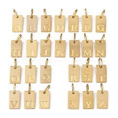 Anhänger aus 304 Edelstahl, mit Ringe springen, Rechteck mit Buchstaben a~z Charms, Ionenbeschichtung (ip), golden, 10x6x1.5 mm, Bohrung: 3x4.5 mm, 26 Stück / Set