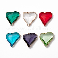 Colgantes de cristal K9, con fornituras claros en latón dorado, sin plomo y cadmio, facetados, corazón, color mezclado, 26.5x26.5x7.5mm, agujero: 1.2 mm