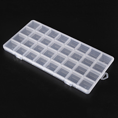 Conteneurs de stockage de perles en plastique, Boîtes de rangement 32 compartiments, rectangle, clair, 26x13.3x1.4 cm, Trou: 16.5x6.5mm, compartiment: 3.1x3.1cm