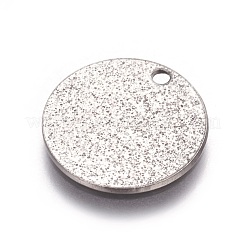 変色しにくい304ステンレススチールのテクスチャペンダント  フラットラウンド  ステンレス鋼色  15x1mm  穴：1.6mm&nbsp;STAS-I098-01-15mm-P