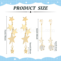 2 пара асимметричных серег в 2 стилях с планетами в форме кошачьего глаза и латунными звездами EJEW-AN0002-20