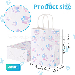 Прямоугольные бумажные пакеты для хранения с рисунком лапы и ручкой ABAG-WH0046-39B