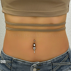 Латунные прозрачные кубические цирконии сердца подвески кольца для живота WG0D96C-01