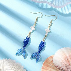 Серьги с подвесками из стекла и ракушек EJEW-MZ00160-02