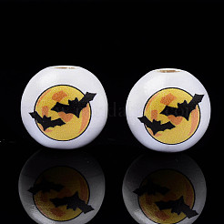 Perles en bois naturel imprimé halloween&nbsp;X-WOOD-S057-086