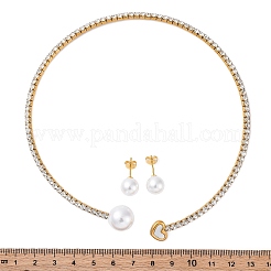 Круглые пластиковые серьги-гвоздики с имитацией жемчуга и комплекты колье-чокеров со стразами SJEW-U003-11G