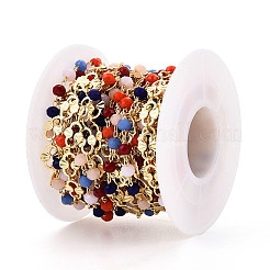 Цепочка овальных звеньев ручной работы из стеклянных бусин и латуни KK-N281-05G