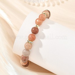 Braccialetti elasticizzati rotondi da 8.5 mm con pietre preziose miste naturali e perline in acciaio inossidabile chirurgico 316&nbsp;BJEW-JB14457