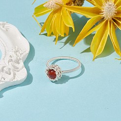 天然カーネリアン ラウンド フィンガー リング  女性のためのシルバー銅線ラップジュエリー  usサイズ8 1/2(18.5mm)&nbsp;RJEW-TA00057-02