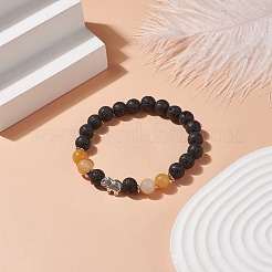 Pulsera elástica de roca de lava natural y jade topacio con cuentas de aleación&nbsp;BJEW-TA00147-02