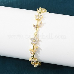 Bracelets en laiton pavé de zirconiums cubiques à maillons en forme de fleur pour femmes&nbsp;KK-CBA68DA-14G-11