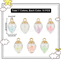 70色の光るガラスのティアドロップペンダント7個  ゴールデンメッキの合金パーツ  暗闇で光るチャーム  ミックスカラー  25x14mm  穴：2mm  10個/カラー&nbsp;GLAA-PH0002-75