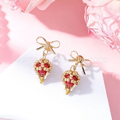 真鍮製ダイヤモンドダングルスタッドピアス  ガラスと  ゴールドカラー  ミックスカラー  28x16mm&nbsp;EJEW-MZ00465