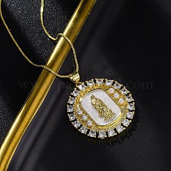 Латунные прозрачные кубические цирконии плоские круглые с подвеской Девы Марии&nbsp;NJEW-C071-07B-G