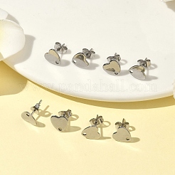 変色しない304ステンレススチール製ハートスタッドピアス金具  カン付き  ステンレス鋼色  8x8mm  穴：1mm  ピン：0.8mm&nbsp;X-STAS-R063-37