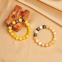 Натуральный желтый нефрит круглый эластичный браслет из бисера BJEW-SW00077-01