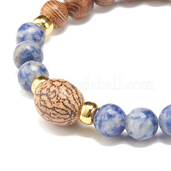 Braccialetto di perline mala in legno wengé naturale e pietra&nbsp;BJEW-JB07814
