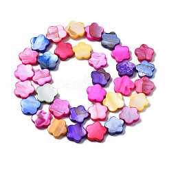 天然淡水シェルビーズ連売り  染め  花  カラフル  12~13x12~13x3mm  穴：0.8mm  約33~34個/連  15.75インチ（40cm）&nbsp;SHEL-S278-021