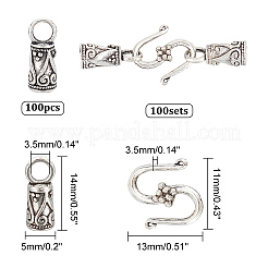 100 шт. наконечники для шнура из сплава в тибетском стиле с 100 шт. застежками в виде крючка и S-образного крючка TIBE-NB0001-28