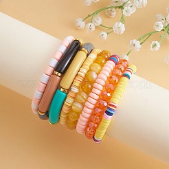 8 шт. 6 стильных браслета из синтетической имперской яшмы и стеклянных бусин стрейч&nbsp;BJEW-SW00086-02