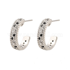 Серьги-гвоздики из латуни в форме буквы С с микропаве из кубического циркония для женщин&nbsp;EJEW-G428-21P-02