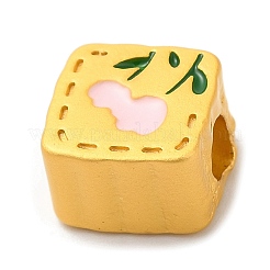 亜鉛合金エナメルヨーロピアンビーズ  大穴ビーズ  マットゴールドカラー  チューリップ柄  菱形  10x10x7mm  穴：4mm&nbsp;ENAM-I056-01B-03