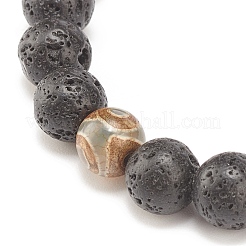 2 pièces 2 style roche de lave naturelle et agate tibétaine ensemble de bracelets extensibles perlés ronds&nbsp;BJEW-JB08312