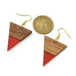 Orecchini pendenti triangolari in resina e legno di noce&nbsp;EJEW-JE05505-02