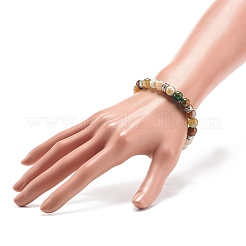 Braccialetto elasticizzato con perline rotonde in agata striata naturale&nbsp;BJEW-JB08607