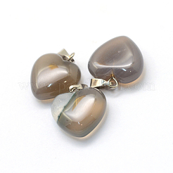 Сердца естественный серый агат подвески G-Q371-04