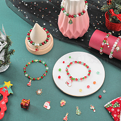 Diyのクリスマスブレスレット作りキット  グラススター＆バイコーンビーズを含む  スノーフレーク & ベル & ツリー & キャンディケイン 合金エナメル ペンダント  ミックスカラー  208個/箱&nbsp;DIY-SC0021-66