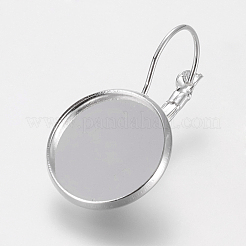 真鍮製フレンチフックピアスパーツ  ニッケルフリー  銀色のメッキ  30x18mm  トレイ：16mm&nbsp;X-KK-C1244-16mm-S-NF