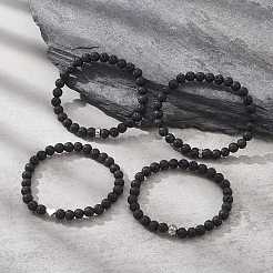 Set di braccialetti elasticizzati con perline in pietra lavica naturale da 4 pezzo&nbsp;BJEW-JB09365