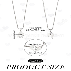 ステンレススチール製カップルハートペンダントボールチェーンネックレス1セット、女性用、男性用  ステンレス鋼色  23.11インチ（58.7cm）&nbsp;NJEW-LP0001-61B