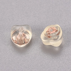 シリコン製ピアスキャッチ  925の純シルバー製パーツ  ハート  透明  ローズゴールド  6x5.5x4mm  穴：0.6mm&nbsp;SIL-WH0002-03RG